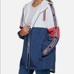 Tommy Hilfiger Color-block Hooded Zip Up Windbreaker Rain Jacket - Size Small